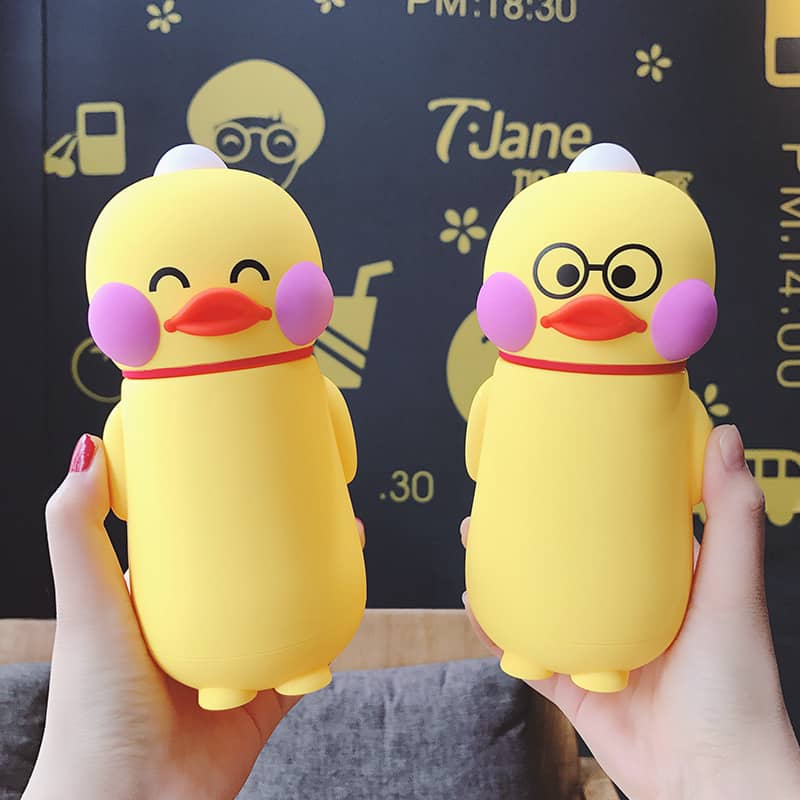 Cute Men And Women Cartoon Little Yellow Duck Glass Cup