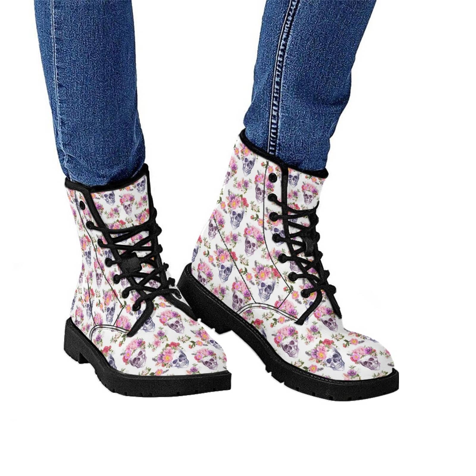 Printed Women's Leather Flat Bottom Low Heel British Mart…