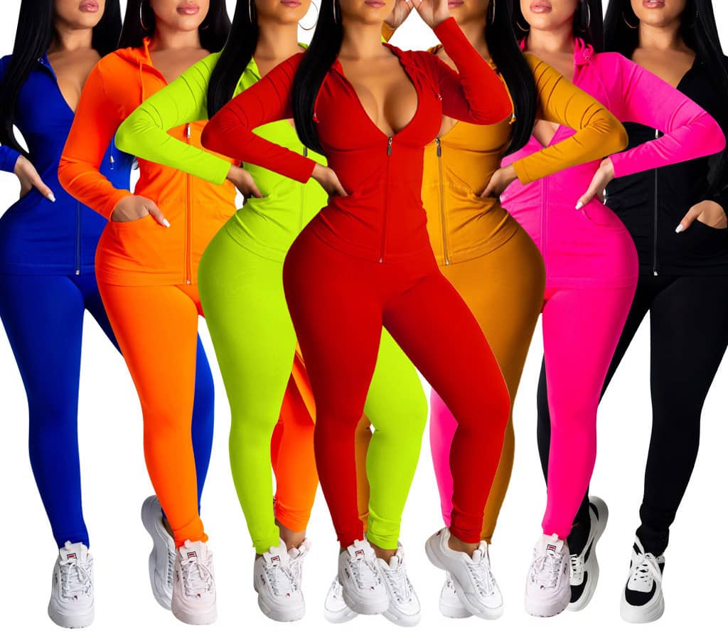 European and American Sexy Casual Solid Color Hooded Two-…