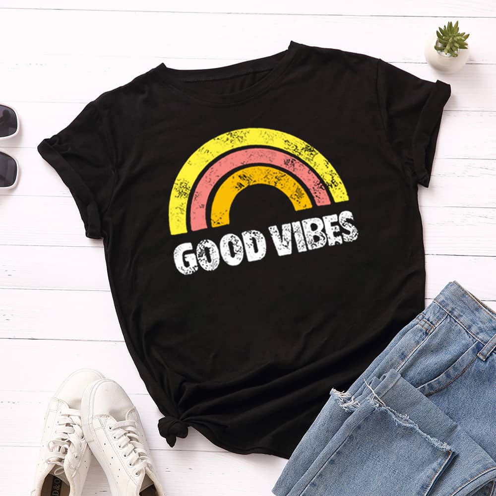 European And American Women's Loose Round Neck Short Sleeves