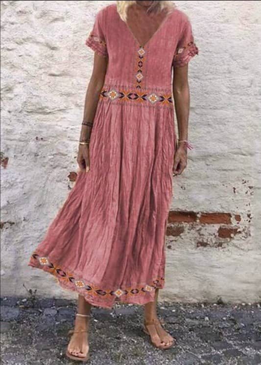 Tribal Style Short Sleeve V-neck Dress