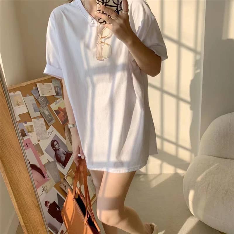 Short-sleeved Solid Color Mid-length Half-sleeved Bottomi…