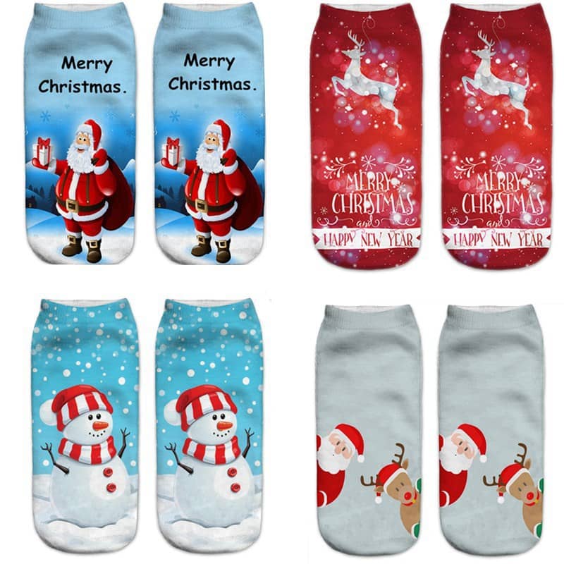 New 3D Printed Christmas Pattern Women's Boat Socks