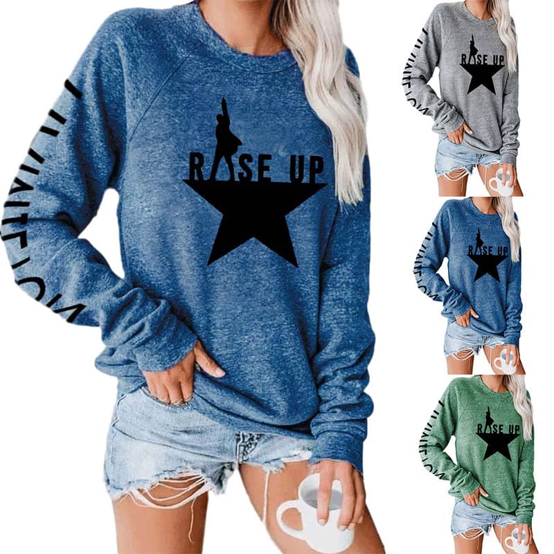 Five-pointed Star Print Round Neck Long-sleeved Pullover