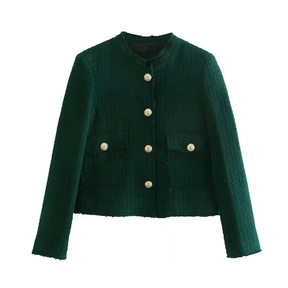 Small Stand Collar Long Sleeve Textured Small Coat Frayed…