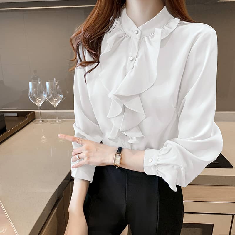 Satin Petal Collar Small  Design Niche Shirt