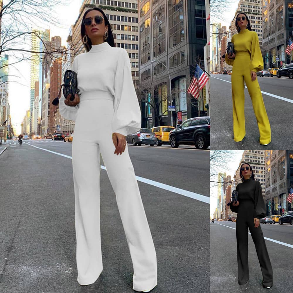 Women's Casual Pants Solid Color Turtleneck Backless Long…