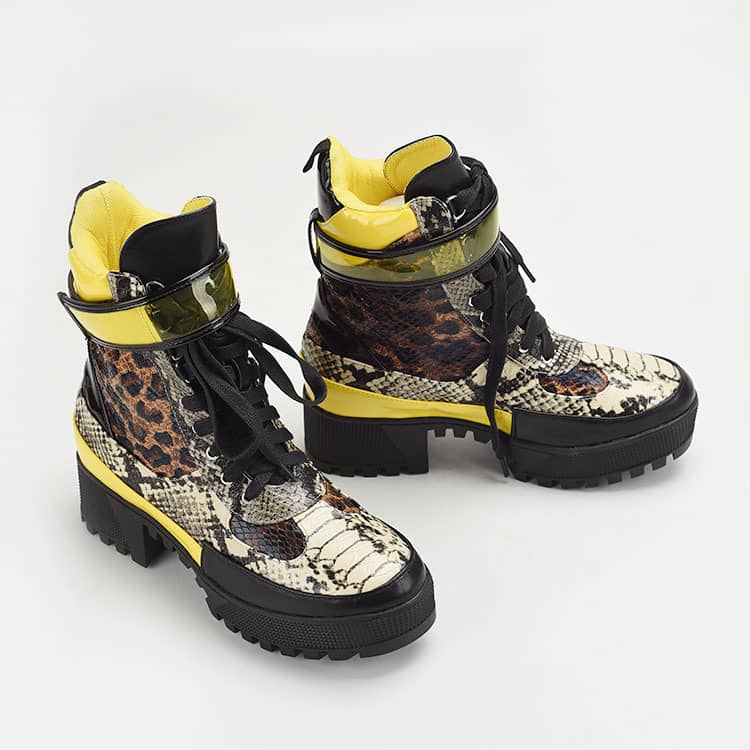 Snakeskin Pattern Color Matching Round Toe Front Lace-up…