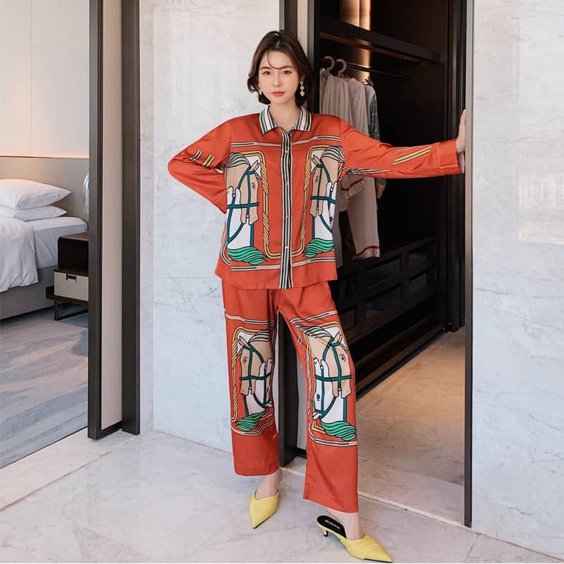 Pajamas Women Ice Silk Fashion Tide Brand Cardigan Casual…