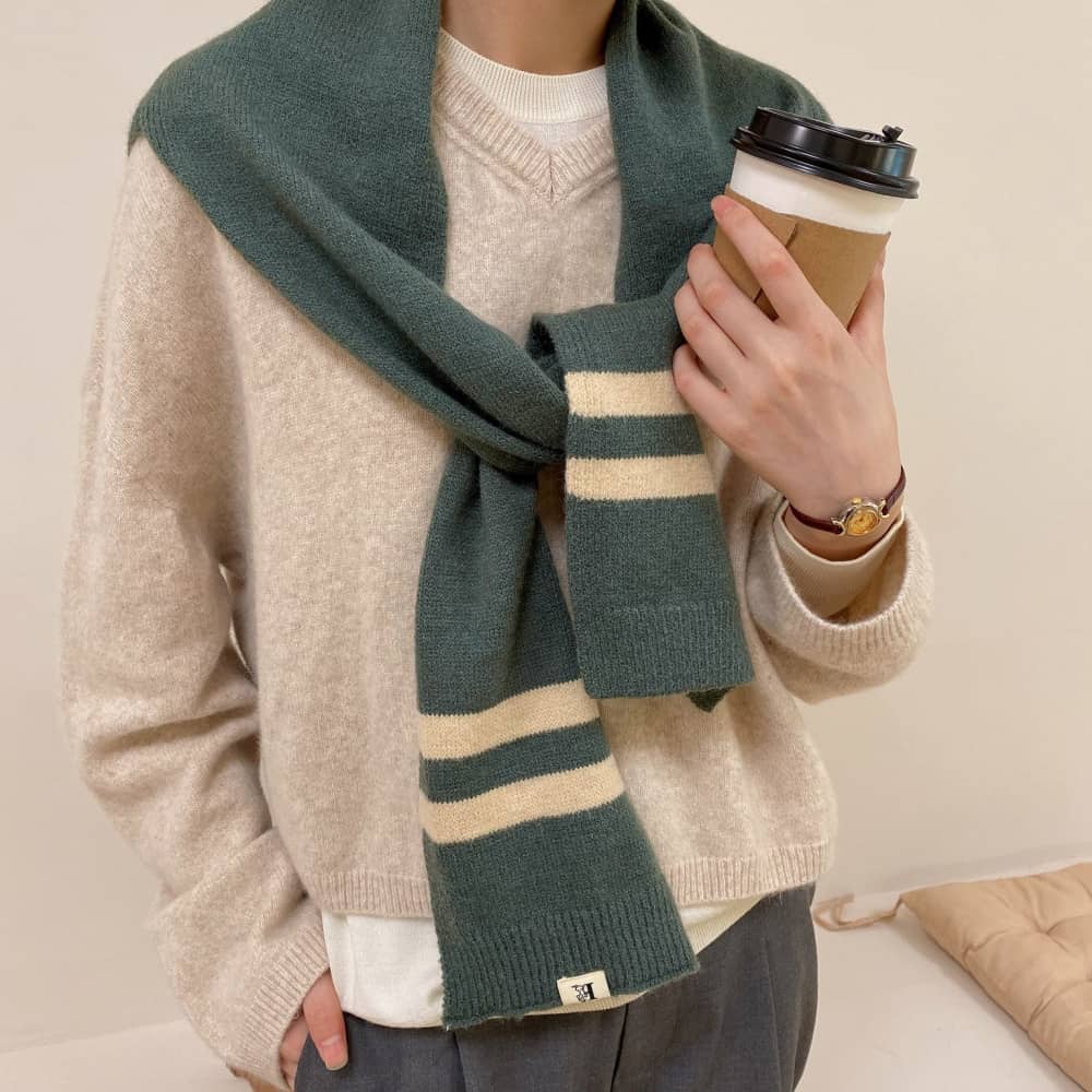 Striped Knitted Small Shawl Women's Outer Thickened Warm…