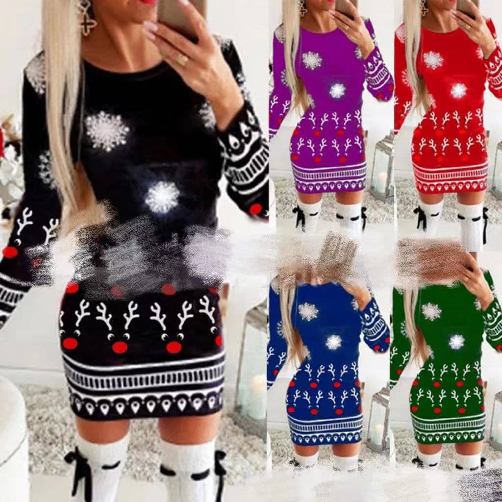 Women's Long-sleeved Round Neck Christmas Printed Knitted…