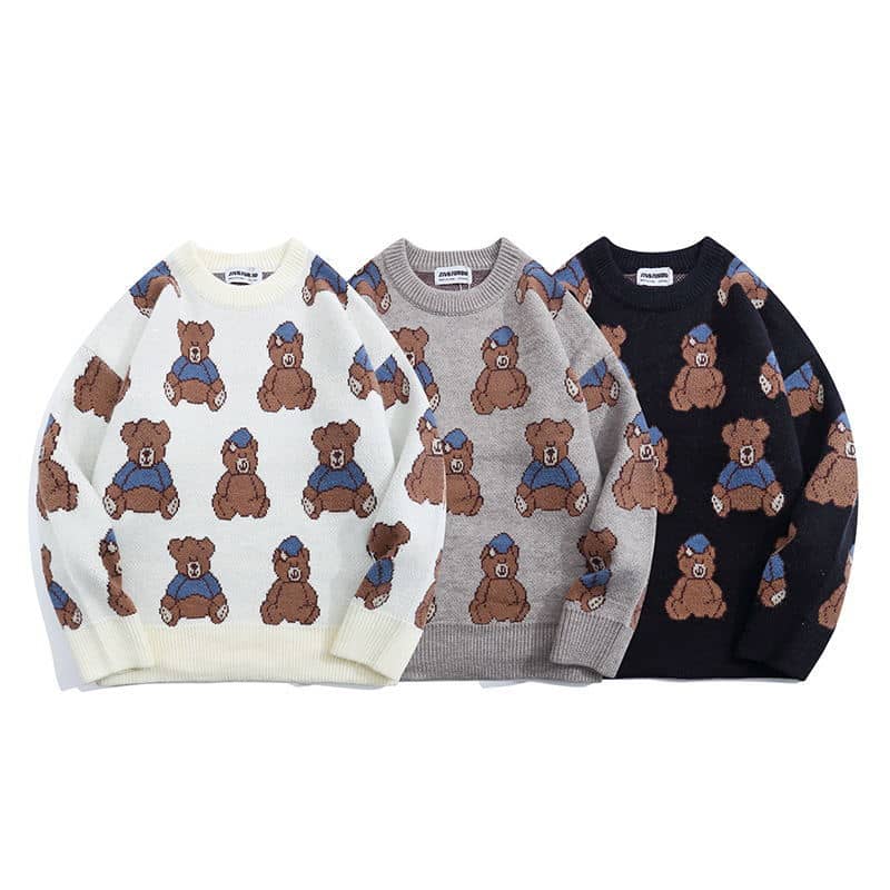 Casual All-match Full-print Bear Crew Neck Sweater