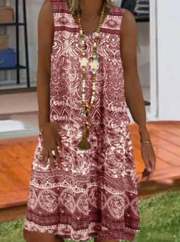 New Fashion Printed Sleeveless V-Neck Dress
