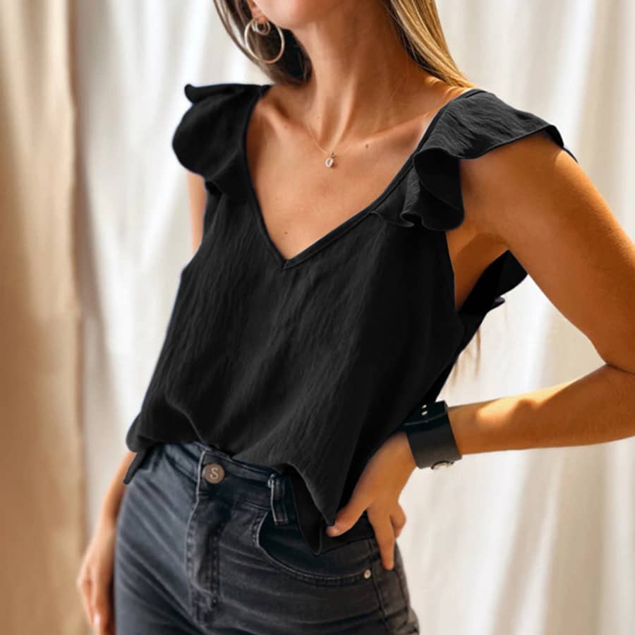 Women's Ruffled Deep V-Strap Shirt