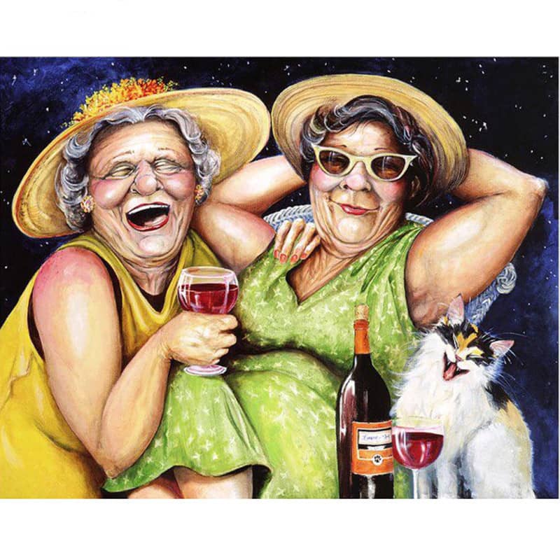 Full Circle And Square Embroidered Fat Old Lady And Cat D…