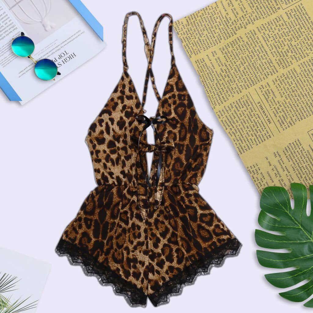 New Ladies Leopard Print Ribbon Sling Nightdress