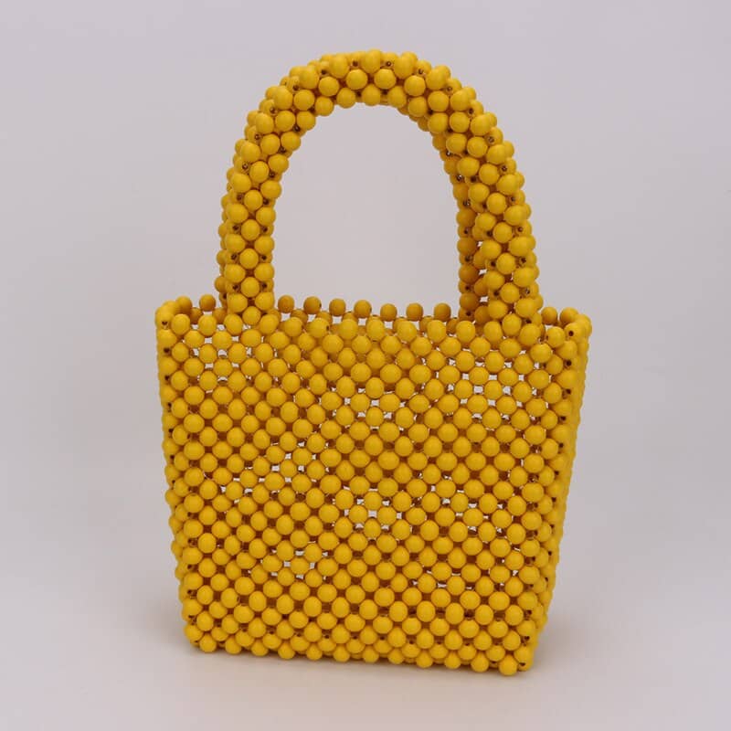 Round Bead String Wooden Bead Solid Color Fashion Handbag