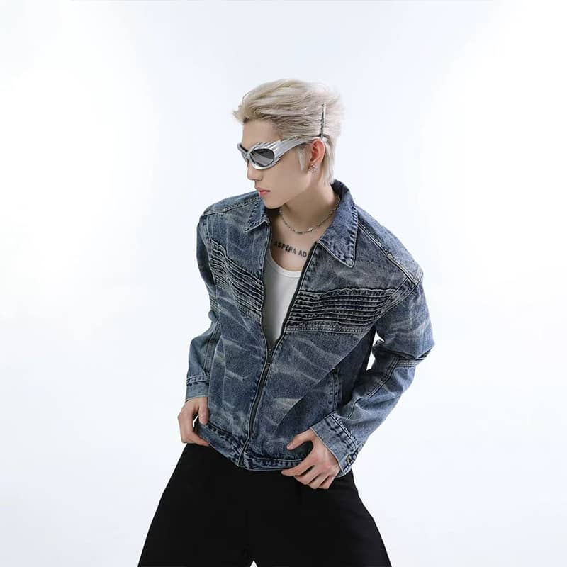 Men's Three-dimensional Split Washed Vintage Denim Jacket
