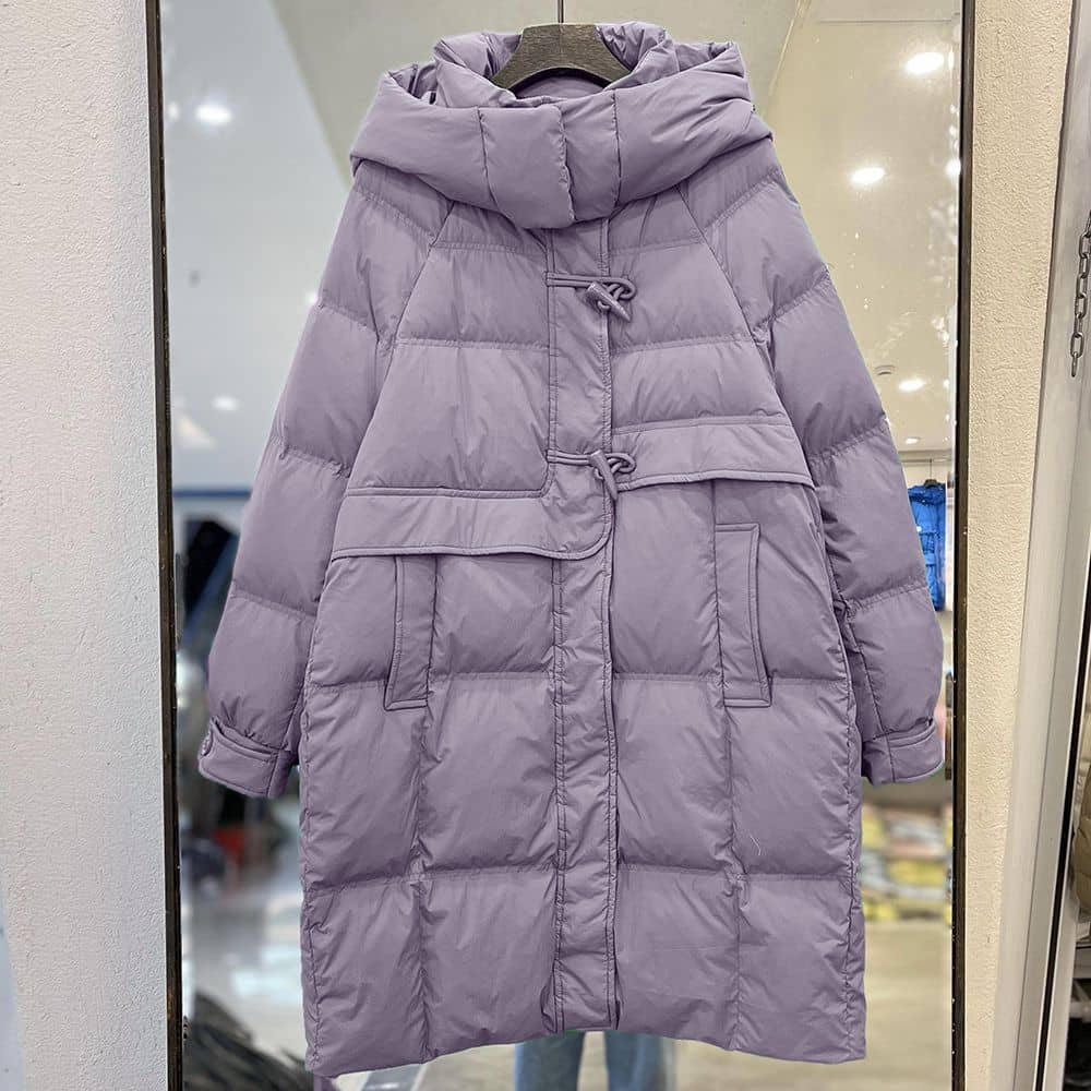 Off-season Hooded Down Jacket Women's Mid-length Horn But…