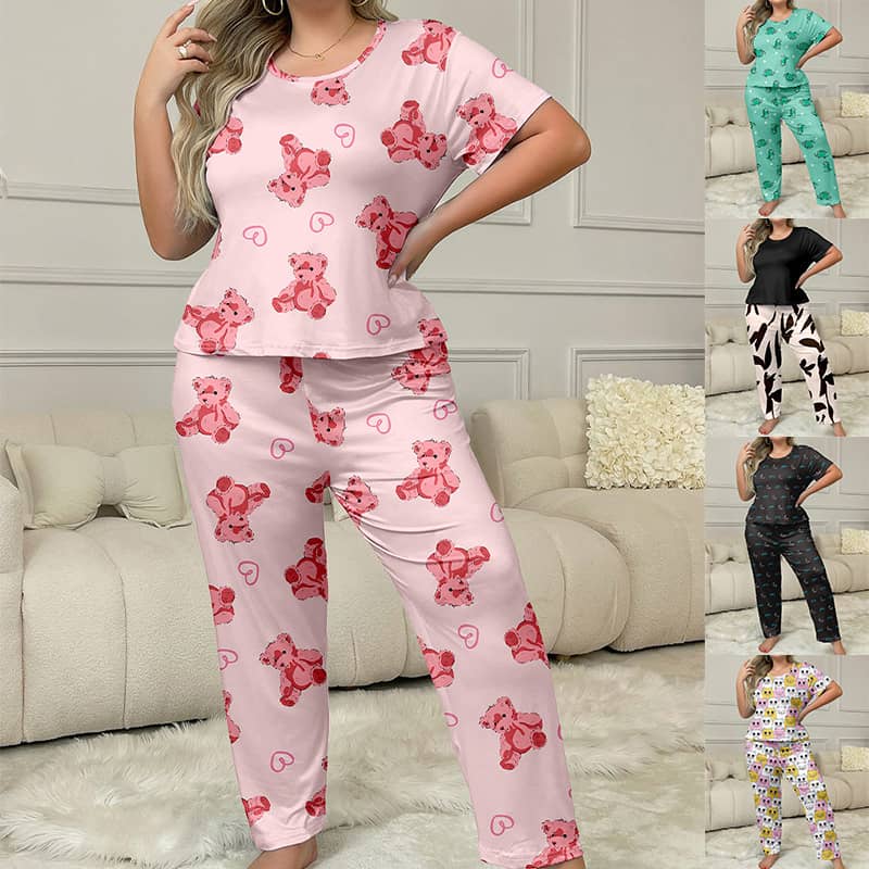 Milk Silk Women's Trousers Short Sleeve Casual Suit Casua…