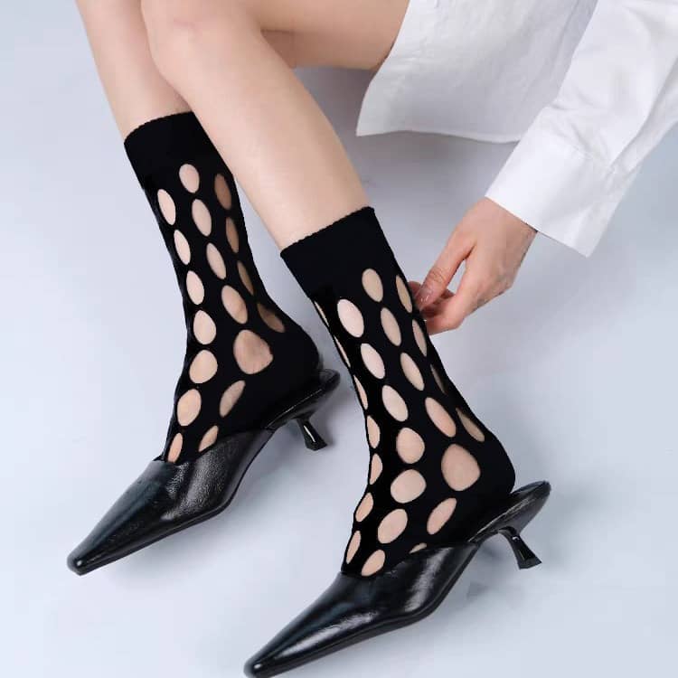 Thin Women's Hollow Hole Mid Tube Socks