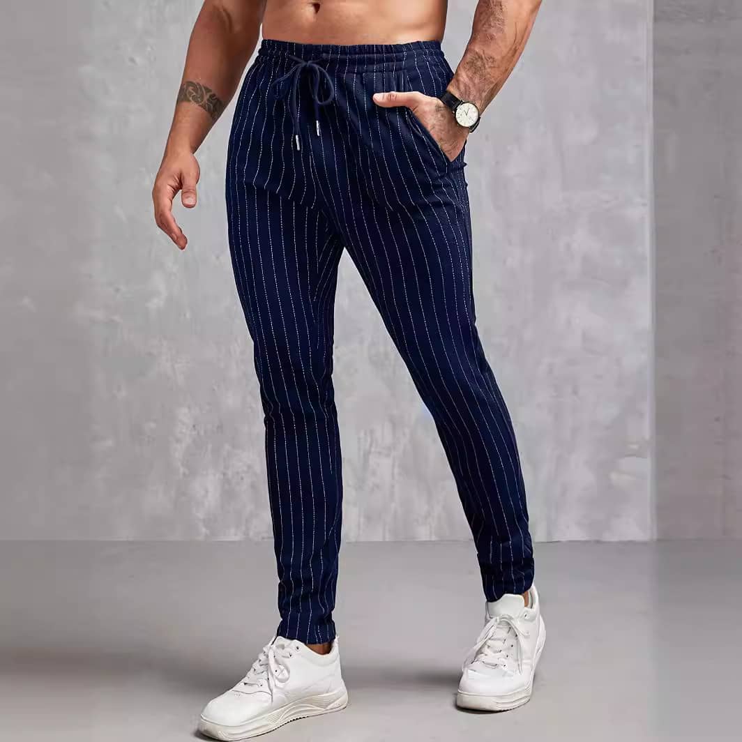 European And American Men's Striped Pocket Casual Ankle B…