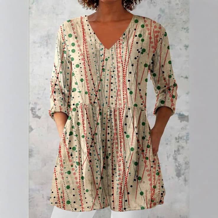 V-neck 3D Digital-print Floral Midi Dress