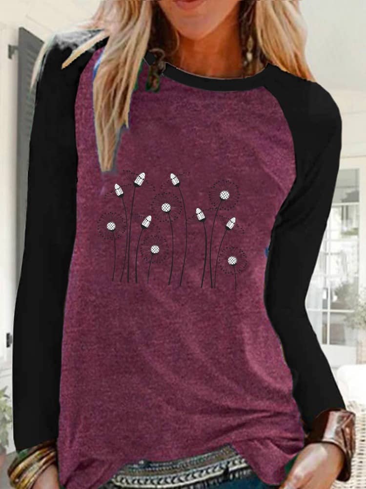 Women's Printed Round Neck Long-sleeved T-shirt