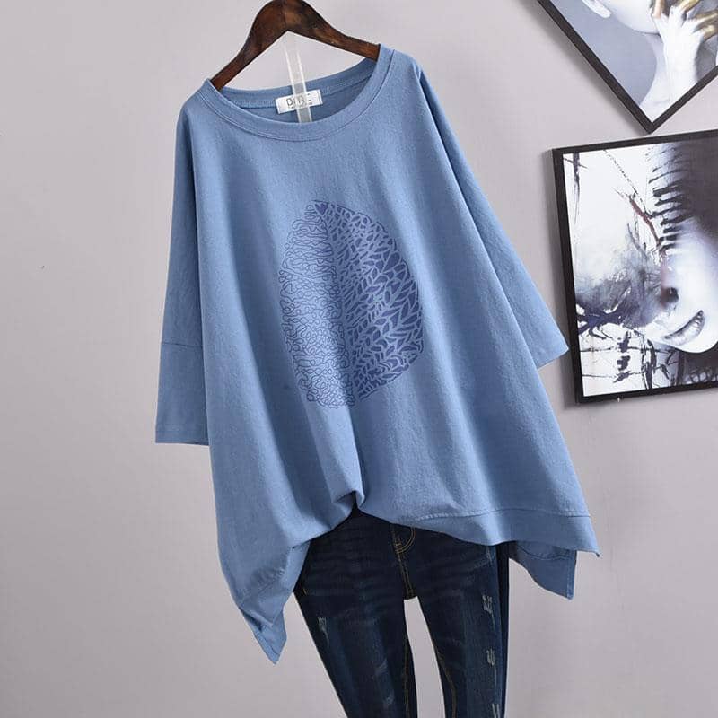 Printed Casual Split Mid-Length Short Sleeves