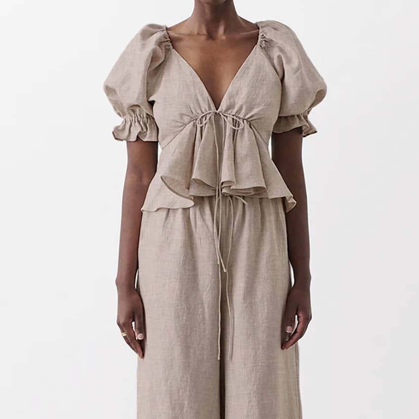 Puff Sleeve Short Sleeve Shirt Set