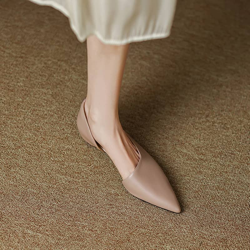 Women's Genuine Leather French Retro Pumps With Low Heels