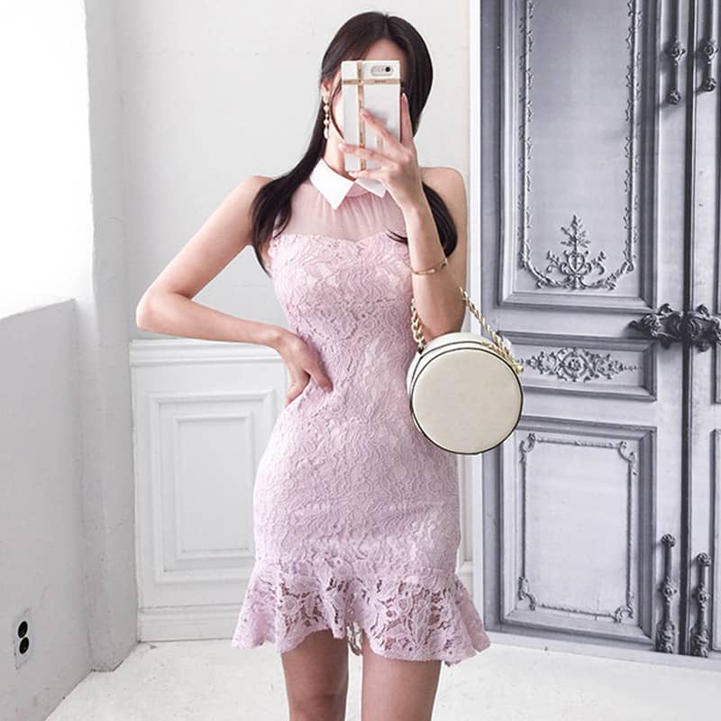 Women's Elegant And Slim Cheongsam Style Fishtail Lace Dress