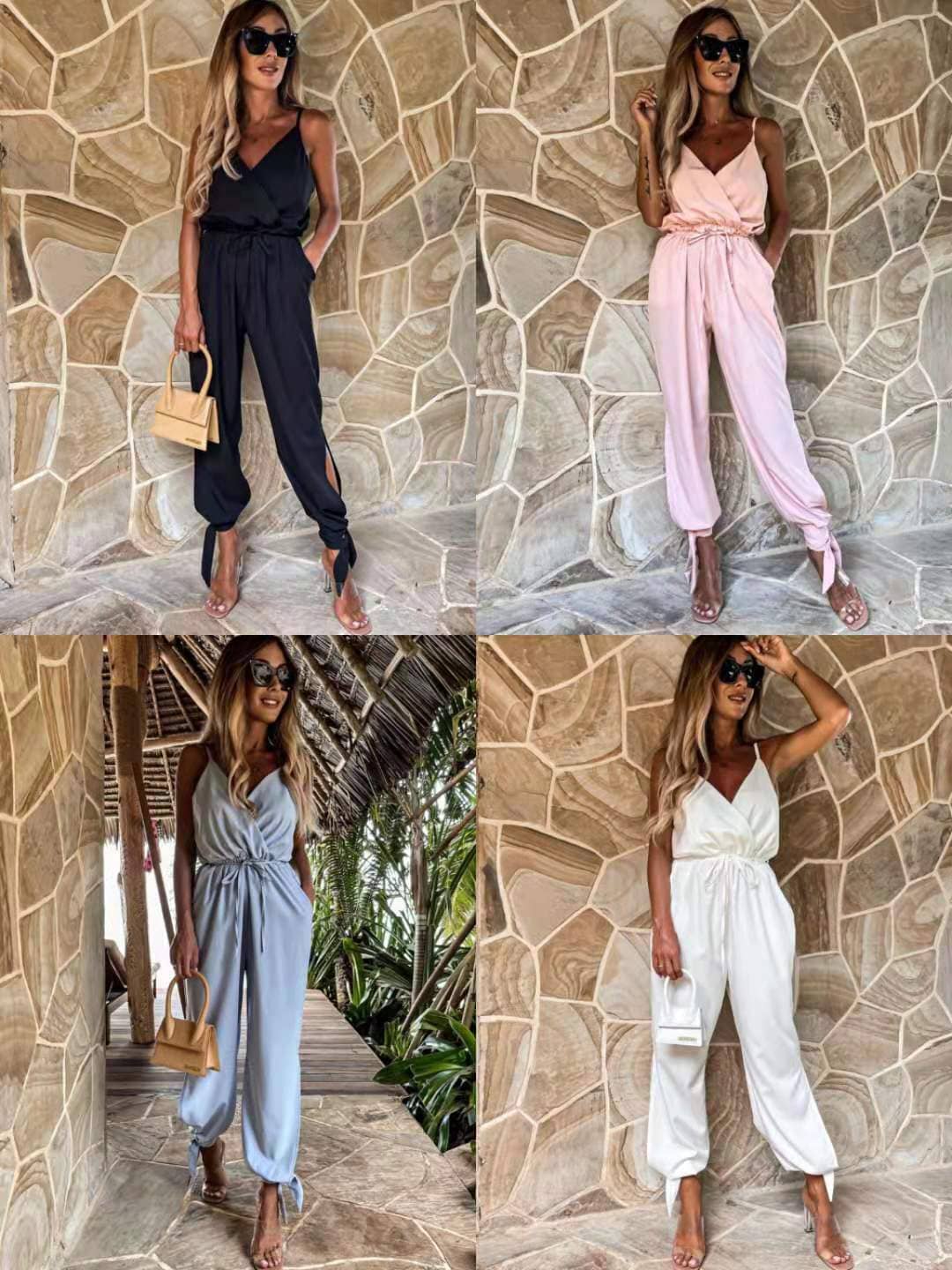 Fashion Casual Solid Color Suspender Jumpsuit