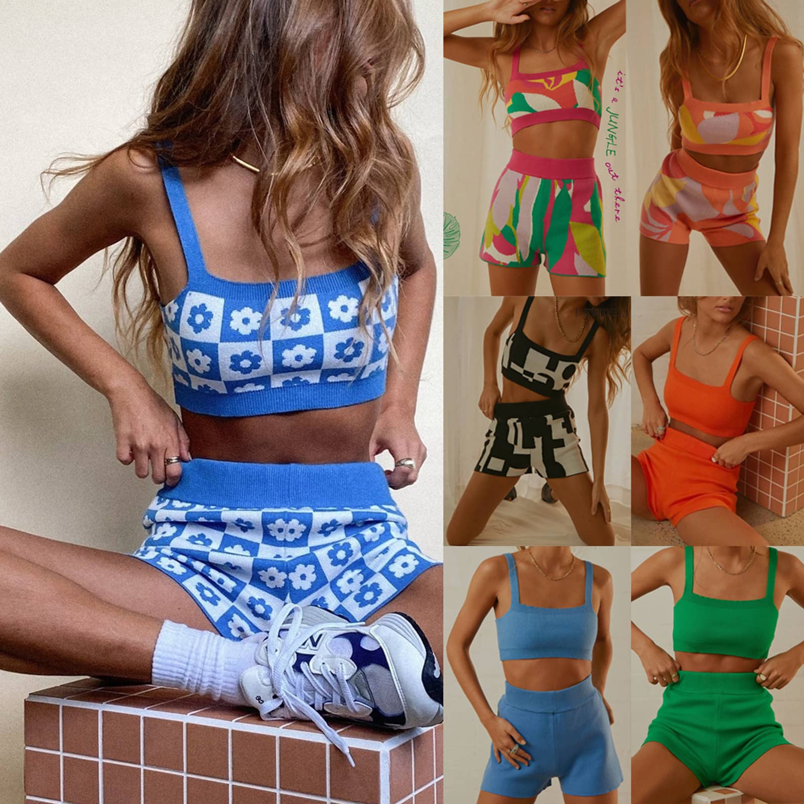 Women's Two Piece Woolen Suit Suspender Shorts