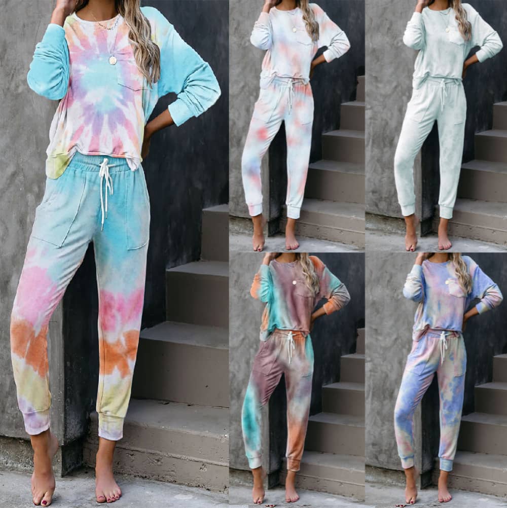 Autumn And Winter New Tie-dye Homewear Long-sleeved Trous…