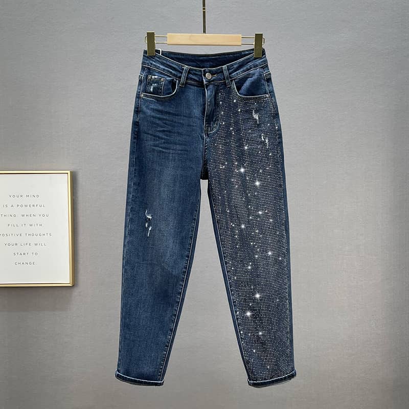 Loose Jeans Women's Cotton Elastic High Waist Slimming Ho…
