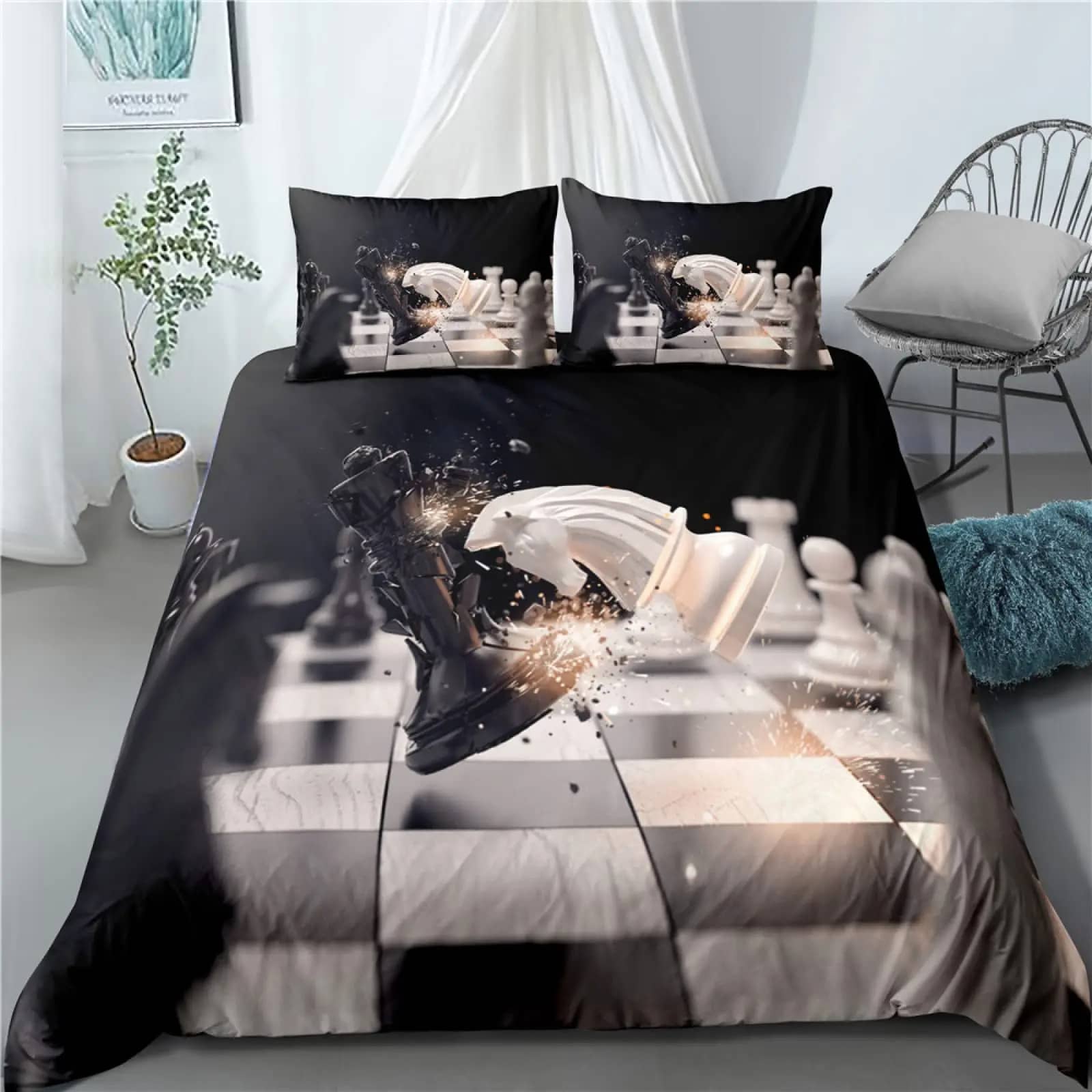 Chess Pattern Down Quilt Cover Suit