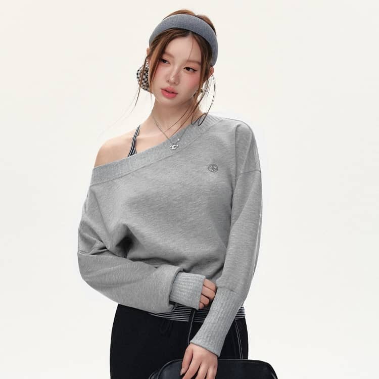 Original Shoulder Batwing Sleeve Long Sleeve T-shirt Wome…
