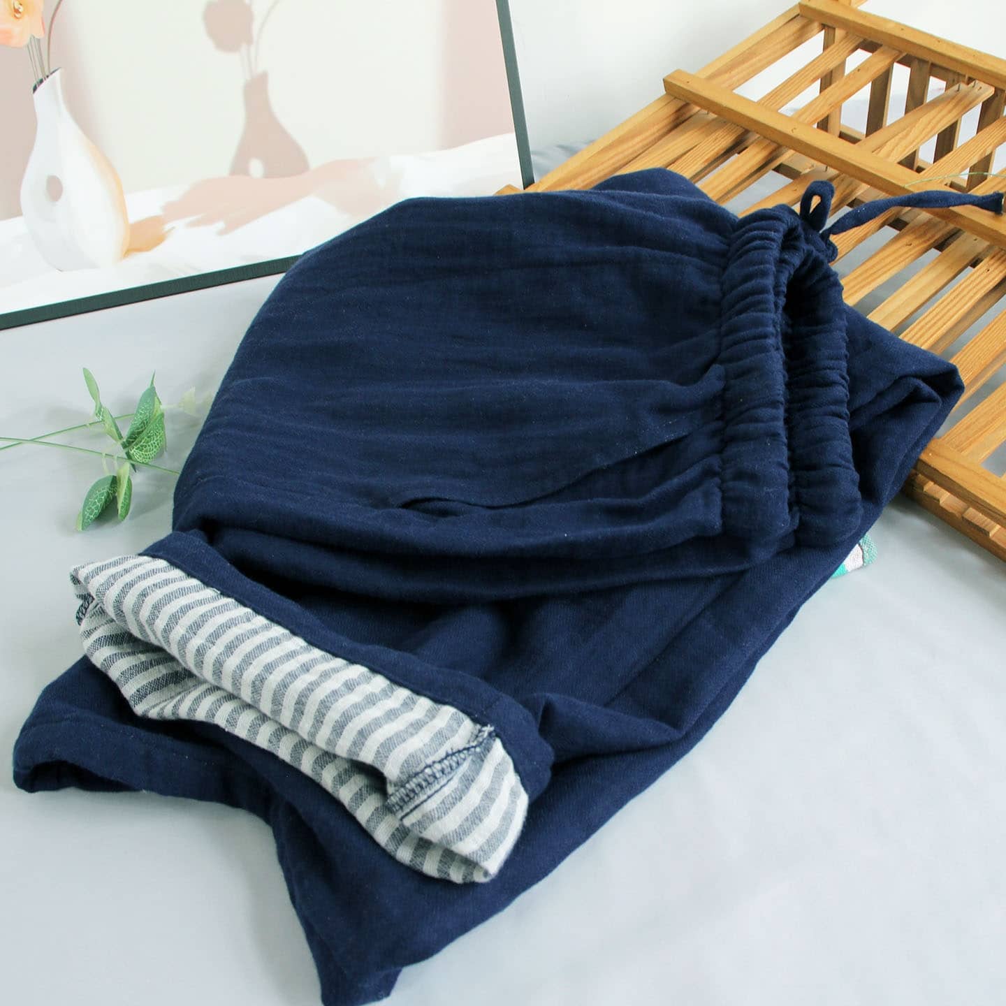 Men's Solid Color Pajama Pants Cotton Double-layer Gauze…